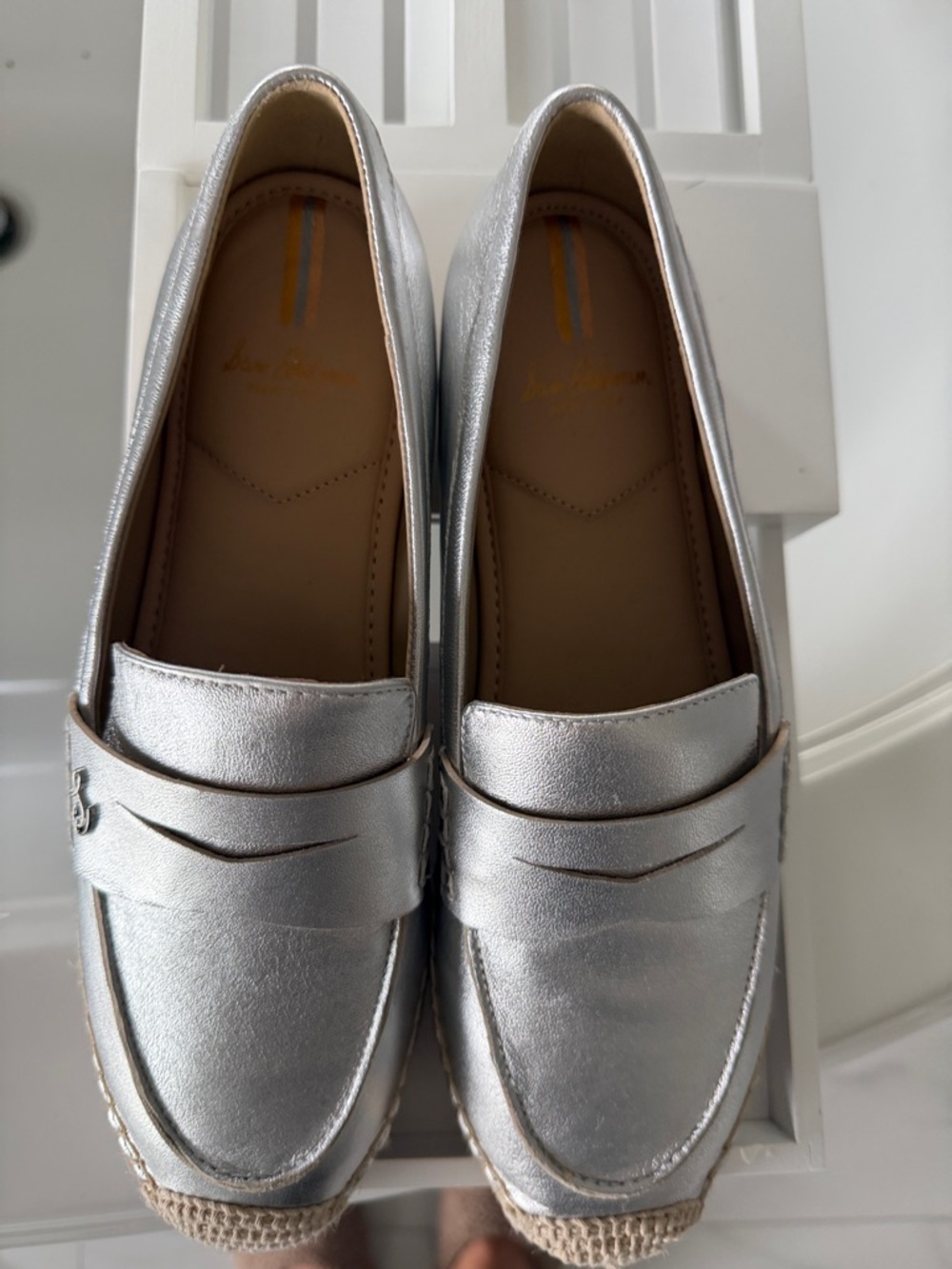 Sam Edelman Metallic Silver Espadrille Penny Loafers - Picture 2 of 5
